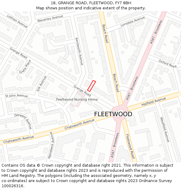 18, GRANGE ROAD, FLEETWOOD, FY7 8BH: Location map and indicative extent of plot