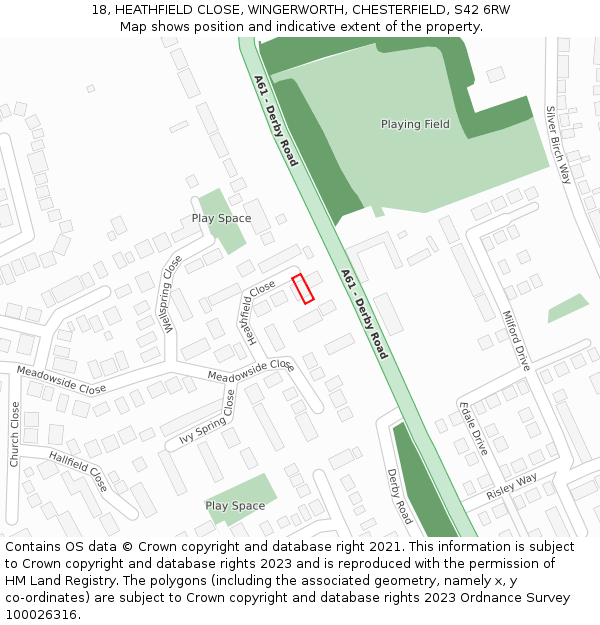 18, HEATHFIELD CLOSE, WINGERWORTH, CHESTERFIELD, S42 6RW: Location map and indicative extent of plot