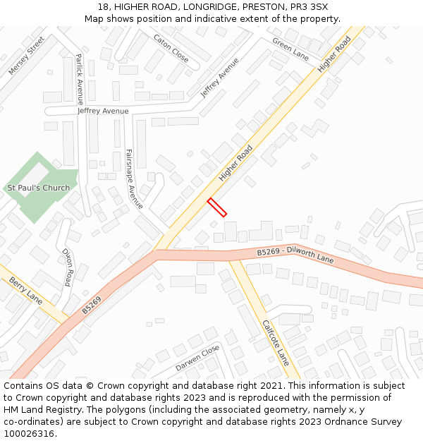 18, HIGHER ROAD, LONGRIDGE, PRESTON, PR3 3SX: Location map and indicative extent of plot
