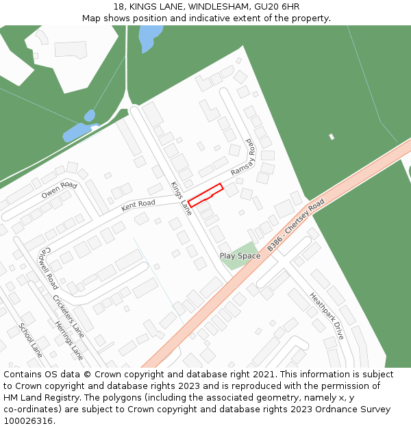 18, KINGS LANE, WINDLESHAM, GU20 6HR: Location map and indicative extent of plot