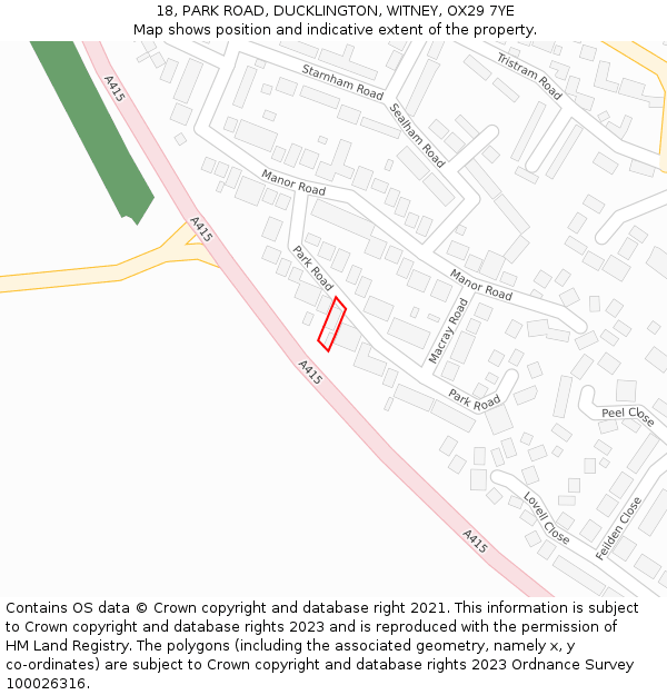 18, PARK ROAD, DUCKLINGTON, WITNEY, OX29 7YE: Location map and indicative extent of plot