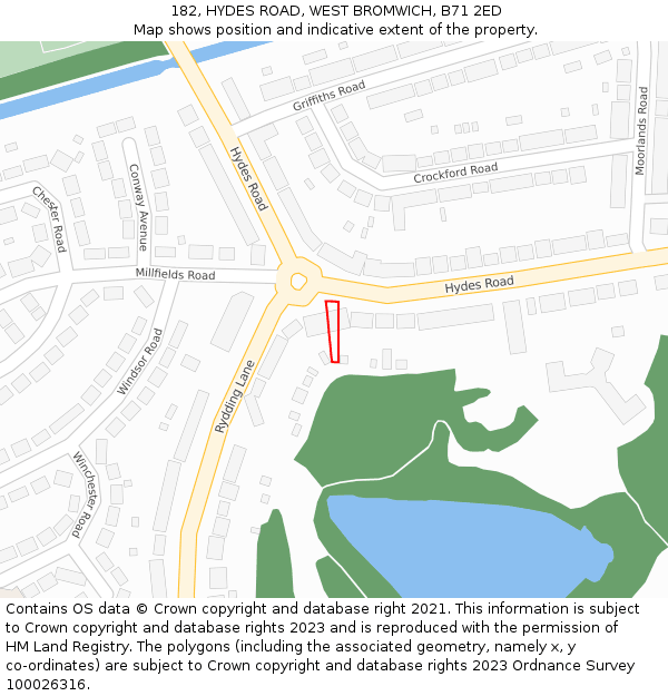 182, HYDES ROAD, WEST BROMWICH, B71 2ED: Location map and indicative extent of plot