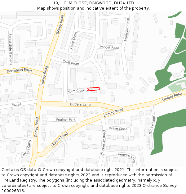 19, HOLM CLOSE, RINGWOOD, BH24 1TD: Location map and indicative extent of plot