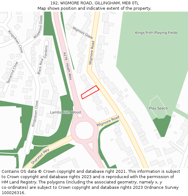 192, WIGMORE ROAD, GILLINGHAM, ME8 0TL: Location map and indicative extent of plot