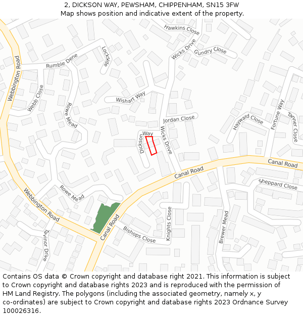 2, DICKSON WAY, PEWSHAM, CHIPPENHAM, SN15 3FW: Location map and indicative extent of plot