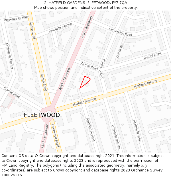 2, HATFIELD GARDENS, FLEETWOOD, FY7 7QA: Location map and indicative extent of plot