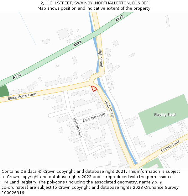 2, HIGH STREET, SWAINBY, NORTHALLERTON, DL6 3EF: Location map and indicative extent of plot