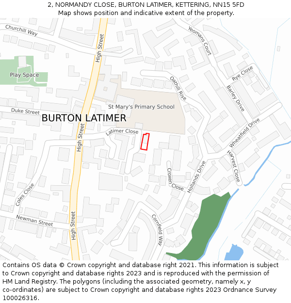 2, NORMANDY CLOSE, BURTON LATIMER, KETTERING, NN15 5FD: Location map and indicative extent of plot