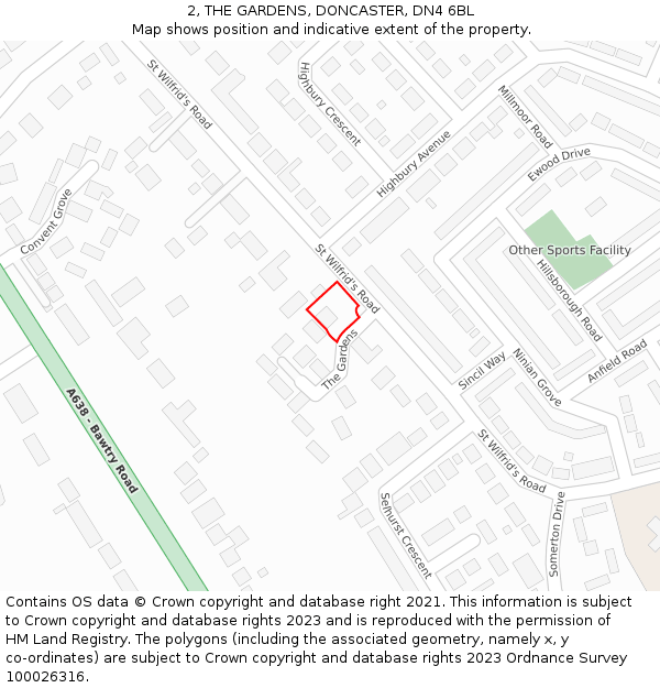 2, THE GARDENS, DONCASTER, DN4 6BL: Location map and indicative extent of plot