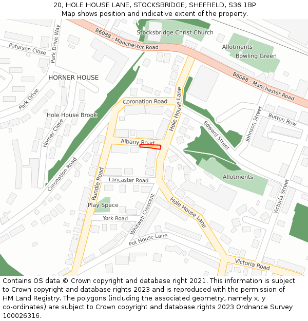 20, HOLE HOUSE LANE, STOCKSBRIDGE, SHEFFIELD, S36 1BP: Location map and indicative extent of plot