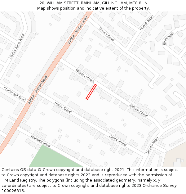 20, WILLIAM STREET, RAINHAM, GILLINGHAM, ME8 8HN: Location map and indicative extent of plot