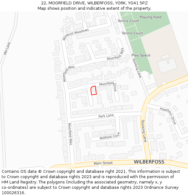 22, MOORFIELD DRIVE, WILBERFOSS, YORK, YO41 5PZ: Location map and indicative extent of plot