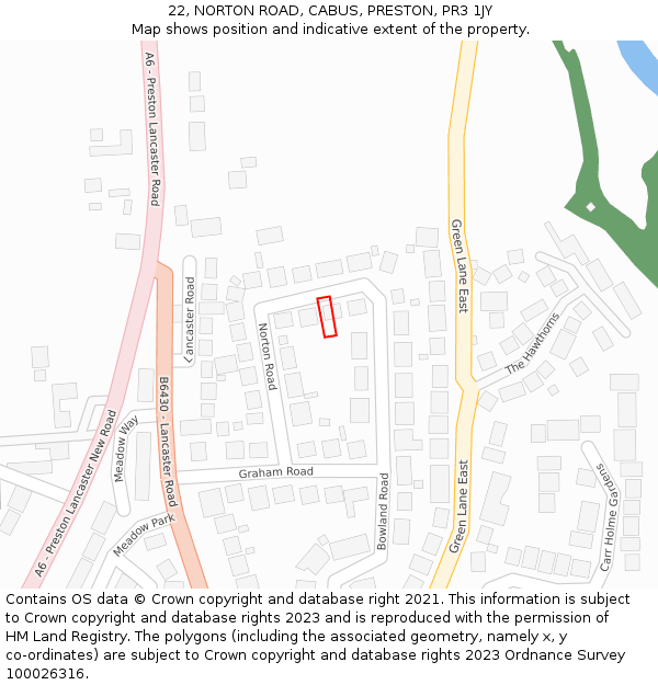 22, NORTON ROAD, CABUS, PRESTON, PR3 1JY: Location map and indicative extent of plot