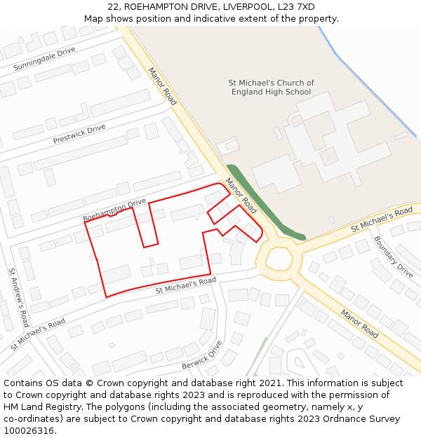 22, ROEHAMPTON DRIVE, LIVERPOOL, L23 7XD: Location map and indicative extent of plot