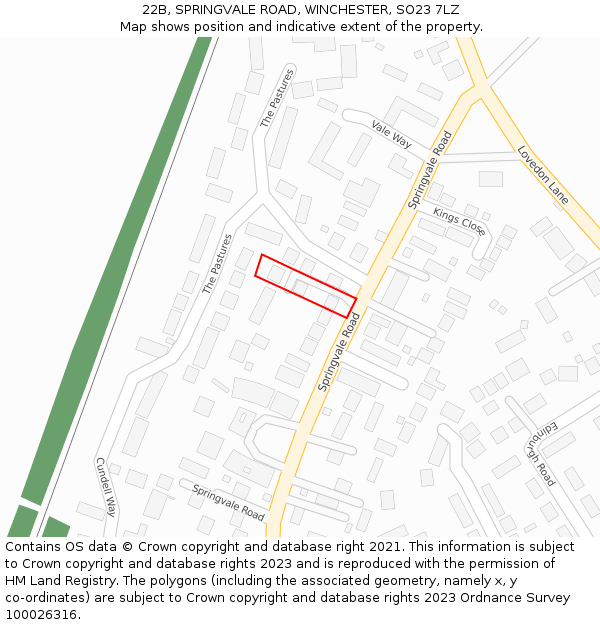 22B, SPRINGVALE ROAD, WINCHESTER, SO23 7LZ: Location map and indicative extent of plot