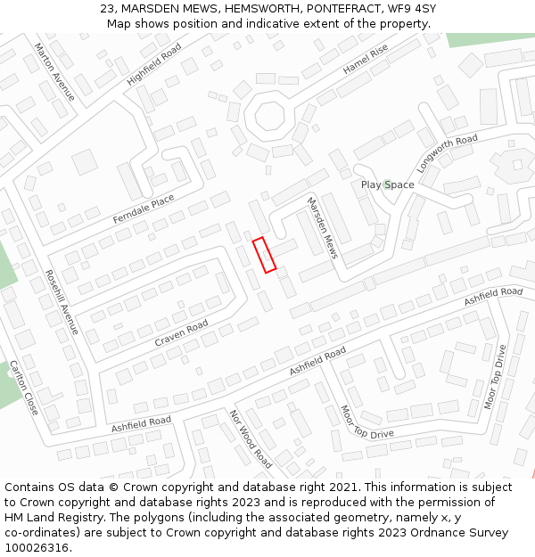 23, MARSDEN MEWS, HEMSWORTH, PONTEFRACT, WF9 4SY: Location map and indicative extent of plot