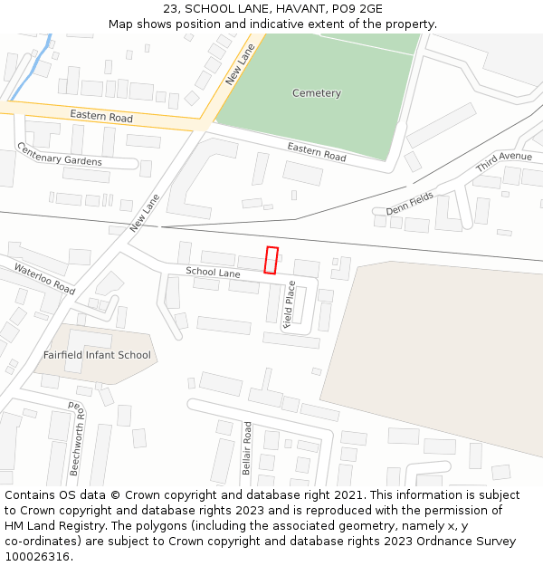 23, SCHOOL LANE, HAVANT, PO9 2GE: Location map and indicative extent of plot