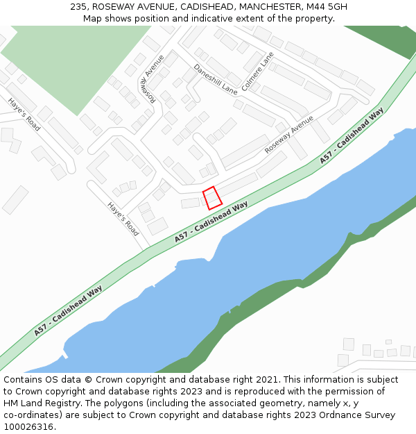 235, ROSEWAY AVENUE, CADISHEAD, MANCHESTER, M44 5GH: Location map and indicative extent of plot