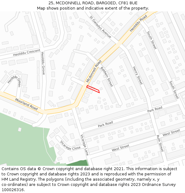 25, MCDONNELL ROAD, BARGOED, CF81 8UE: Location map and indicative extent of plot