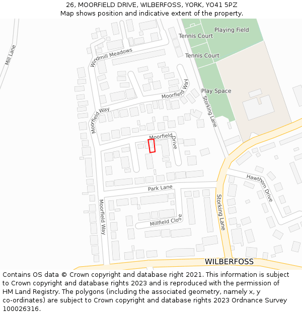 26, MOORFIELD DRIVE, WILBERFOSS, YORK, YO41 5PZ: Location map and indicative extent of plot