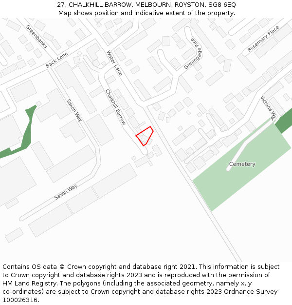 27, CHALKHILL BARROW, MELBOURN, ROYSTON, SG8 6EQ: Location map and indicative extent of plot
