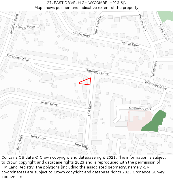27, EAST DRIVE, HIGH WYCOMBE, HP13 6JN: Location map and indicative extent of plot