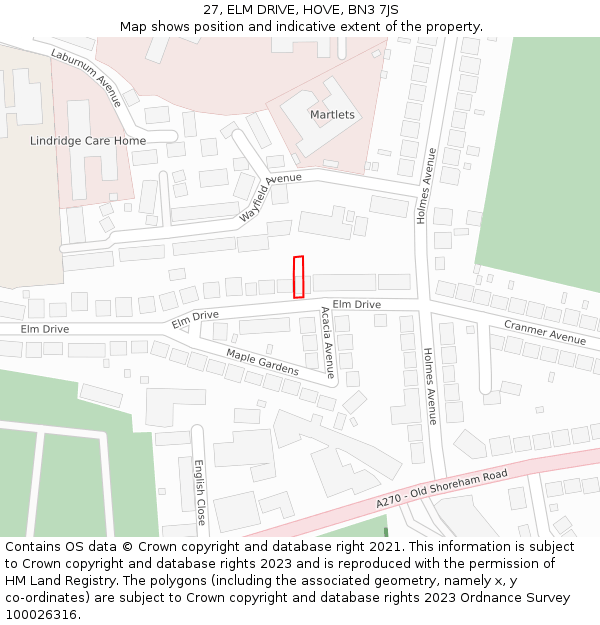 27, ELM DRIVE, HOVE, BN3 7JS: Location map and indicative extent of plot