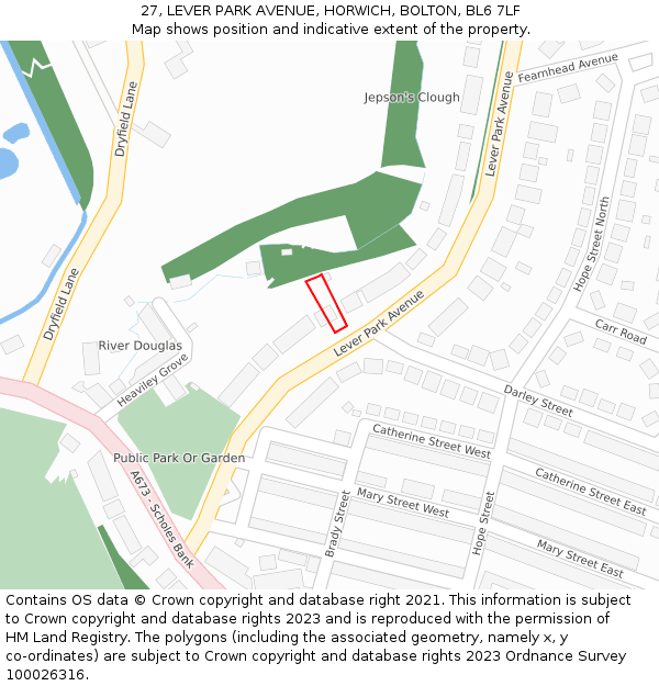 27, LEVER PARK AVENUE, HORWICH, BOLTON, BL6 7LF: Location map and indicative extent of plot