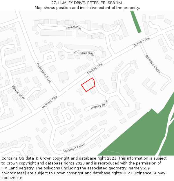 27, LUMLEY DRIVE, PETERLEE, SR8 1NL: Location map and indicative extent of plot