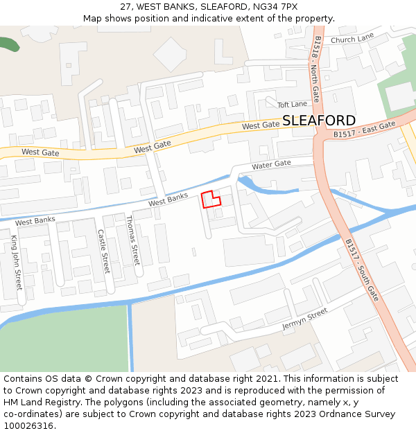 27, WEST BANKS, SLEAFORD, NG34 7PX: Location map and indicative extent of plot