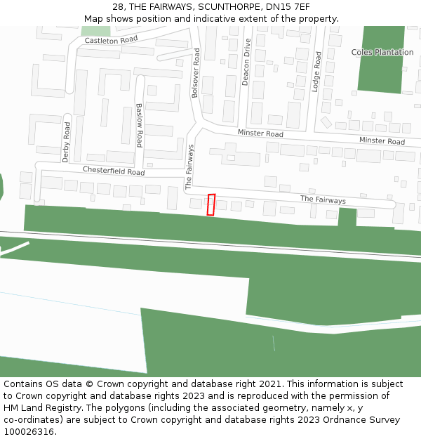 28, THE FAIRWAYS, SCUNTHORPE, DN15 7EF: Location map and indicative extent of plot