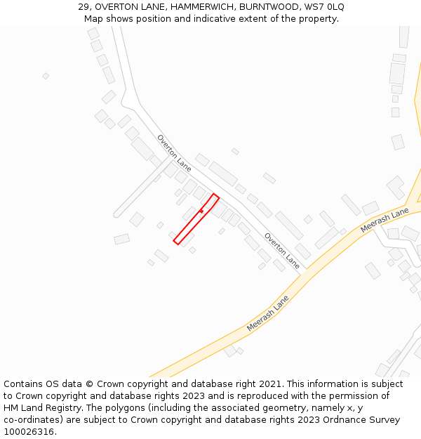 29, OVERTON LANE, HAMMERWICH, BURNTWOOD, WS7 0LQ: Location map and indicative extent of plot