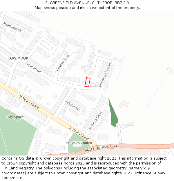 3, GREENFIELD AVENUE, CLITHEROE, BB7 2LY: Location map and indicative extent of plot