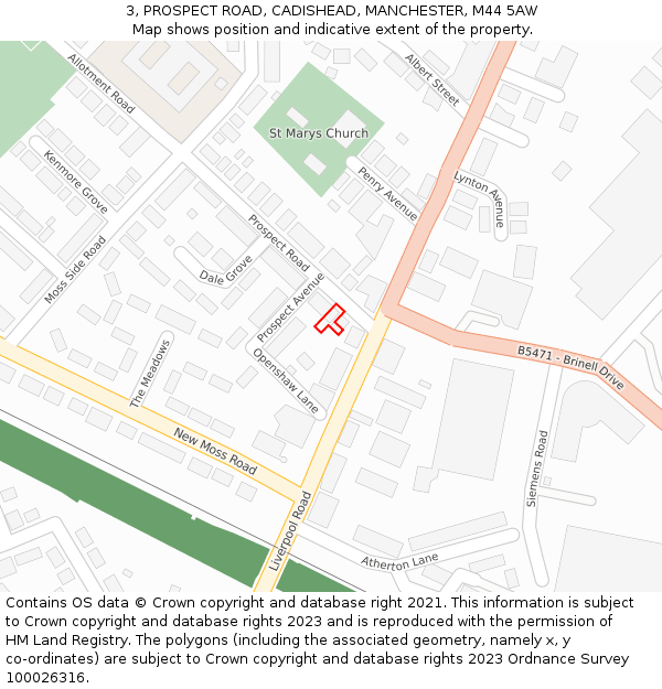 3, PROSPECT ROAD, CADISHEAD, MANCHESTER, M44 5AW: Location map and indicative extent of plot