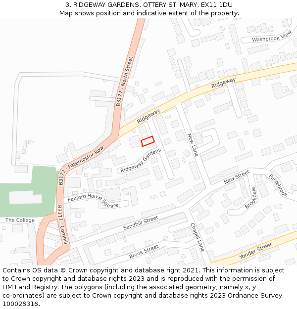 3, RIDGEWAY GARDENS, OTTERY ST. MARY, EX11 1DU: Location map and indicative extent of plot