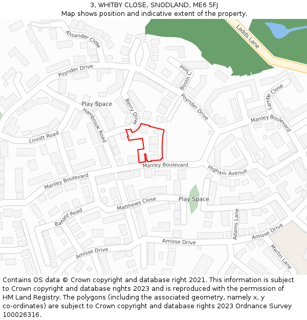 3, WHITBY CLOSE, SNODLAND, ME6 5FJ: Location map and indicative extent of plot
