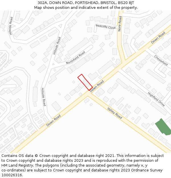 302A, DOWN ROAD, PORTISHEAD, BRISTOL, BS20 8JT: Location map and indicative extent of plot