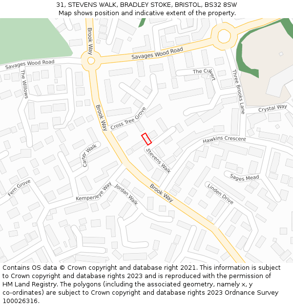 31, STEVENS WALK, BRADLEY STOKE, BRISTOL, BS32 8SW: Location map and indicative extent of plot