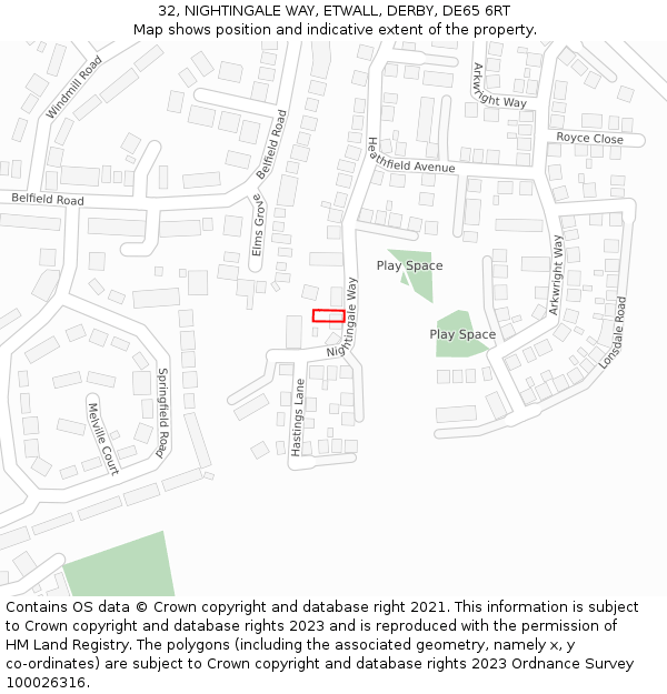 32, NIGHTINGALE WAY, ETWALL, DERBY, DE65 6RT: Location map and indicative extent of plot