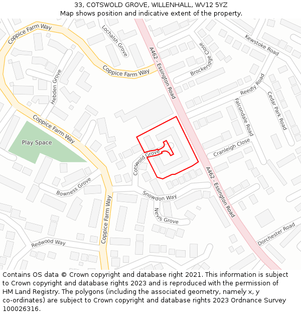 33, COTSWOLD GROVE, WILLENHALL, WV12 5YZ: Location map and indicative extent of plot