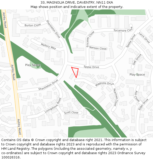33, MAGNOLIA DRIVE, DAVENTRY, NN11 0XA: Location map and indicative extent of plot
