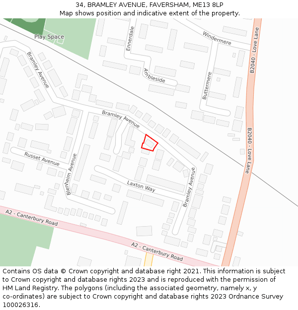 34, BRAMLEY AVENUE, FAVERSHAM, ME13 8LP: Location map and indicative extent of plot