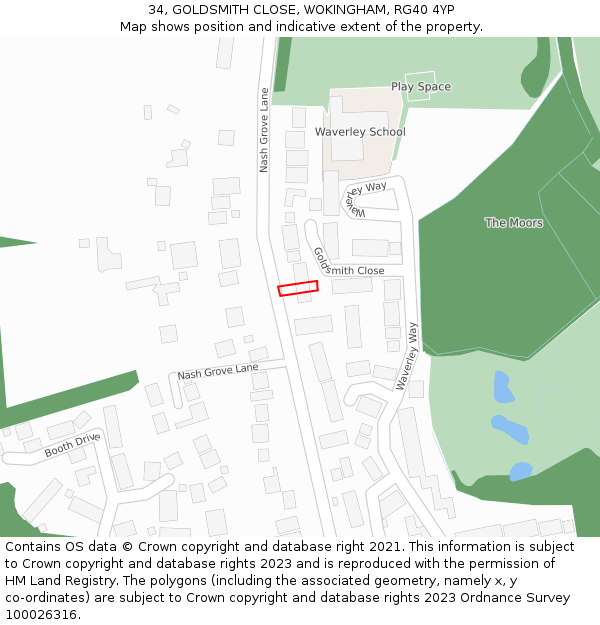 34, GOLDSMITH CLOSE, WOKINGHAM, RG40 4YP: Location map and indicative extent of plot