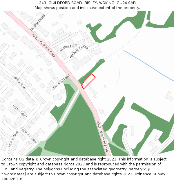 343, GUILDFORD ROAD, BISLEY, WOKING, GU24 9AB: Location map and indicative extent of plot