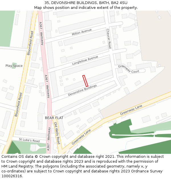 35, DEVONSHIRE BUILDINGS, BATH, BA2 4SU: Location map and indicative extent of plot