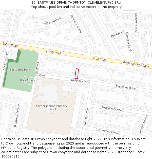 35, EASTPINES DRIVE, THORNTON-CLEVELEYS, FY5 3RU: Location map and indicative extent of plot