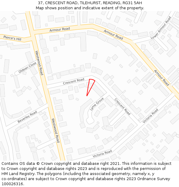 37, CRESCENT ROAD, TILEHURST, READING, RG31 5AH: Location map and indicative extent of plot