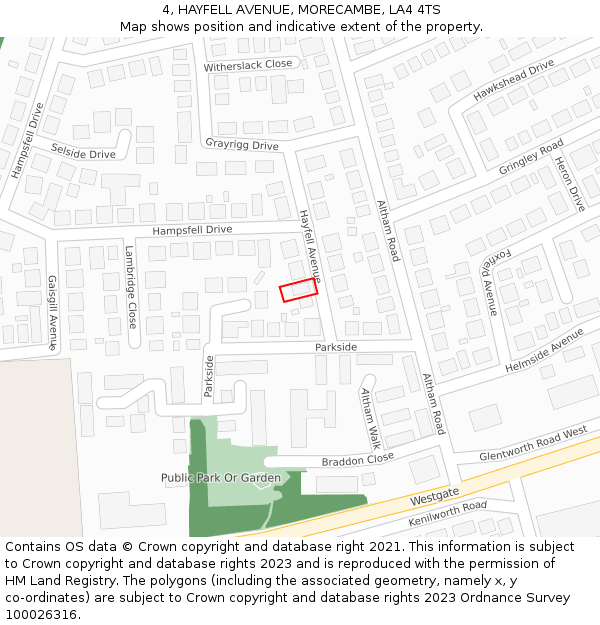 4, HAYFELL AVENUE, MORECAMBE, LA4 4TS: Location map and indicative extent of plot