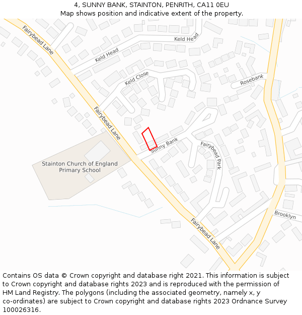 4, SUNNY BANK, STAINTON, PENRITH, CA11 0EU: Location map and indicative extent of plot
