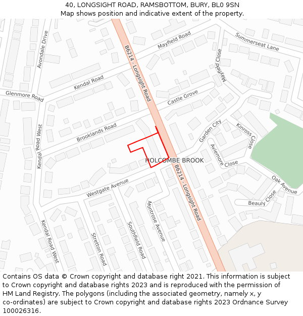 40, LONGSIGHT ROAD, RAMSBOTTOM, BURY, BL0 9SN: Location map and indicative extent of plot